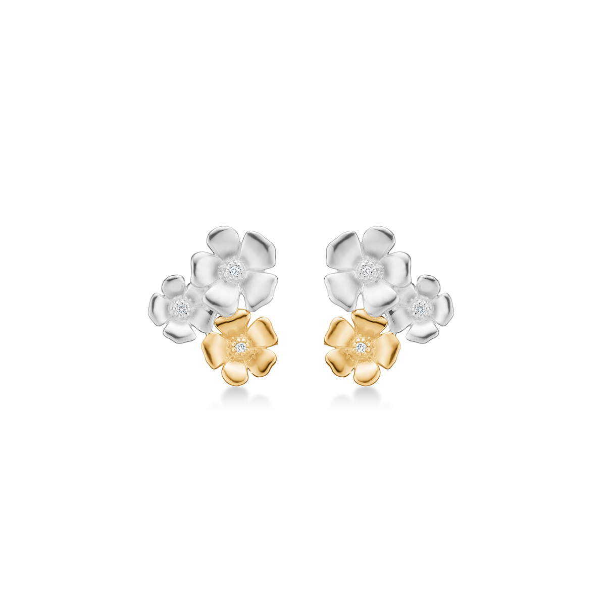 Mads Z fleur ørestikker fra Silver Label i sterlingsølv og 14 karat guld med diamanter.