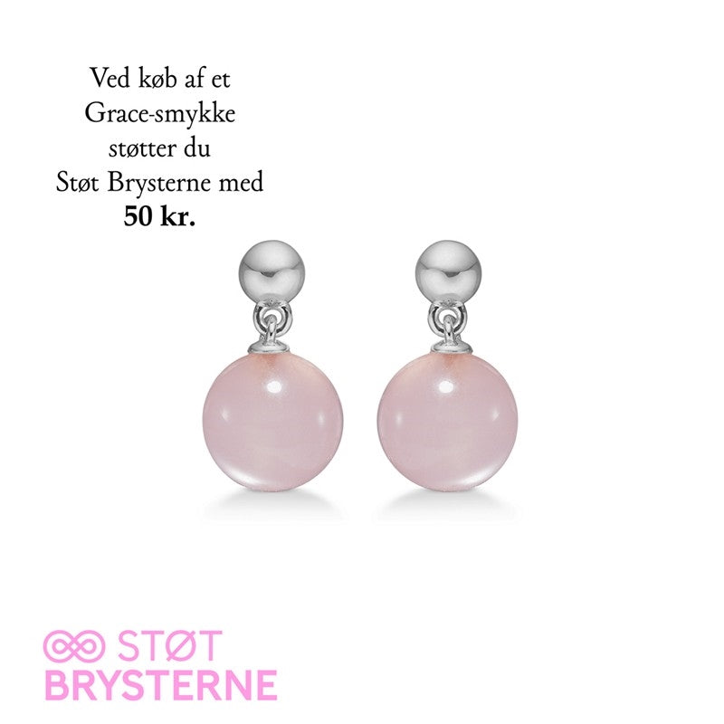 Grace øreringe fra Mads Z i 925 sterlingsølv med runde rosakvarts-sten – Støt Brysterne 2024.