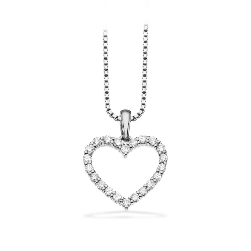 Scrouples Dazzling hvidgulds hjertevedhæng i 14 karat med 0,25 ct diamanter og sølvkæde.