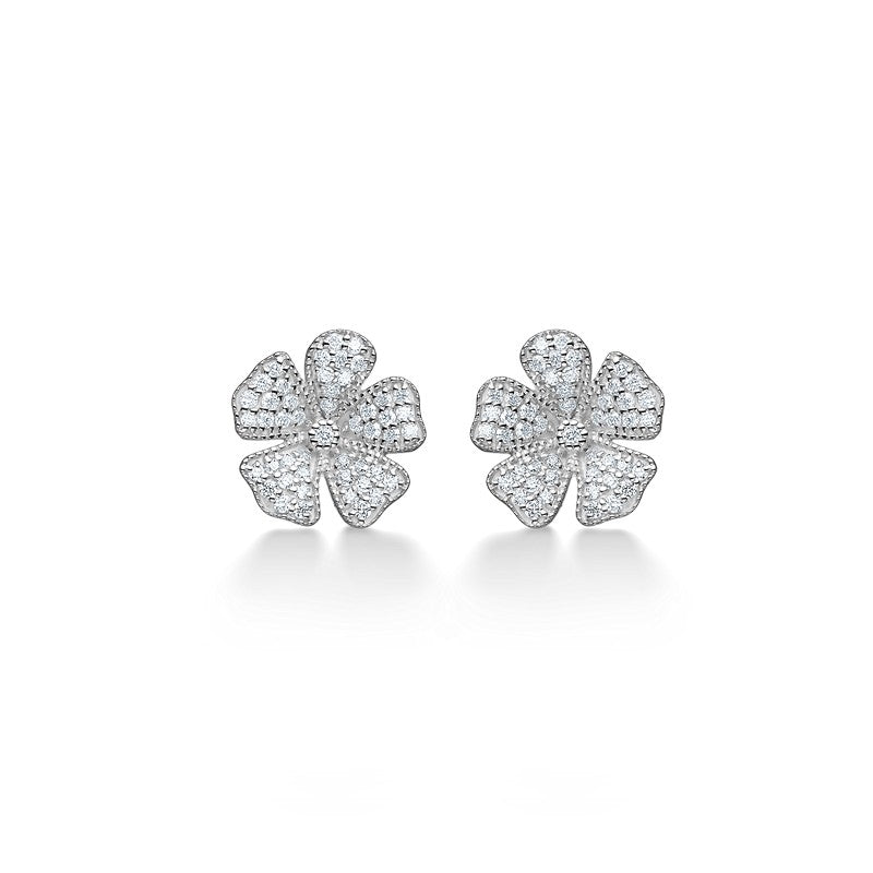 Mads Z Fleur øreringe i sterlingsølv med klare zirkonia i blomstermotiv, 10 mm.
