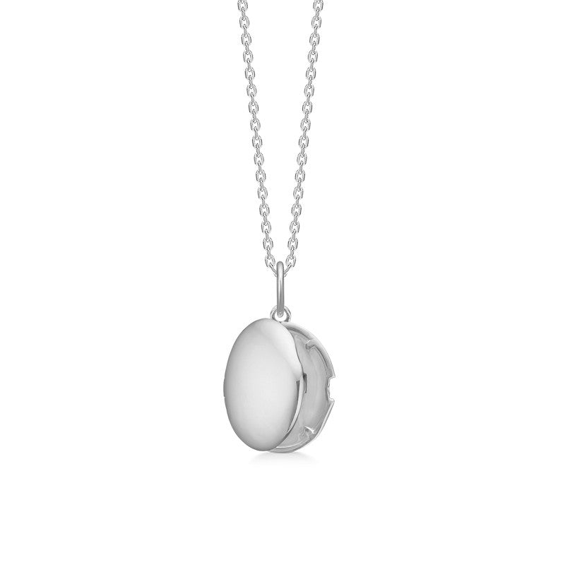 Memories medaljon vedhæng i sterlingsølv dråbeform fra Mads Z Silver Label – klassisk åbenbar medaljon med kæde 40-45 cm.