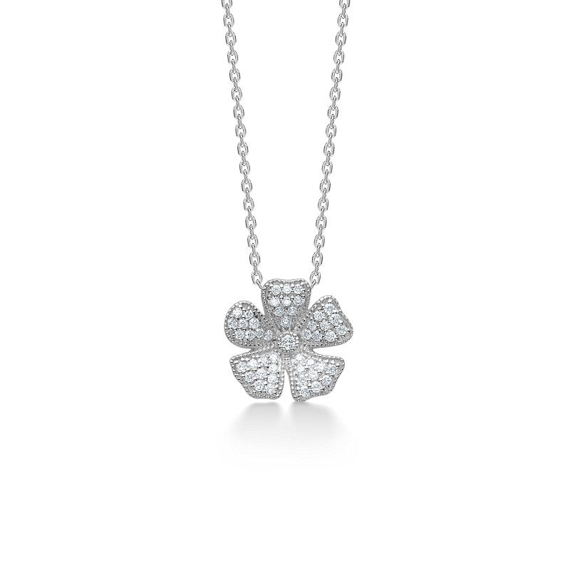 Mads Z fleur halskæde i sterlingsølv med klare zirkonia i blomsterform fra Silver Label kollektionen.