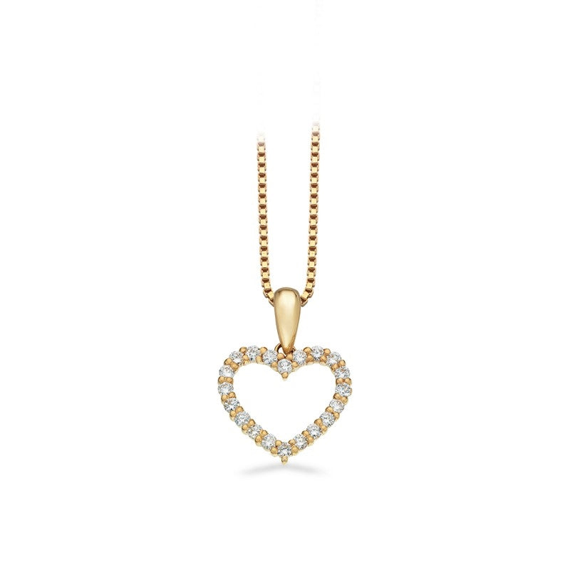 Dazzling hjertevedhæng i 14 karat guld med 0,25 ct diamanter og kæde fra Scrouples – åbent hjertevedhæng med diamanter.