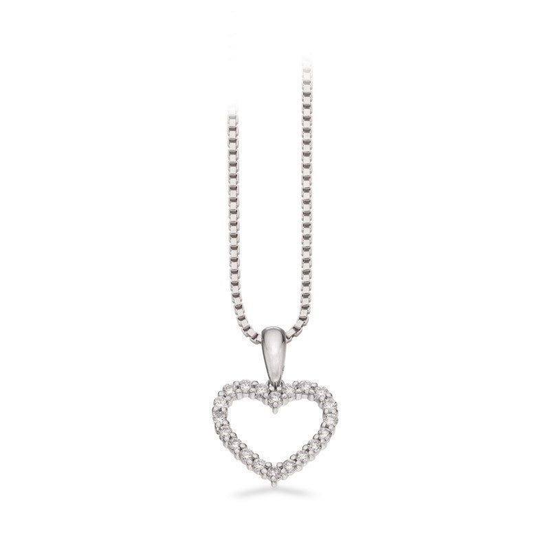 Dazzling hjertevedhæng fra Scrouples i 14 karat hvidguld med 0,25 ct diamanter og sølvkæde.