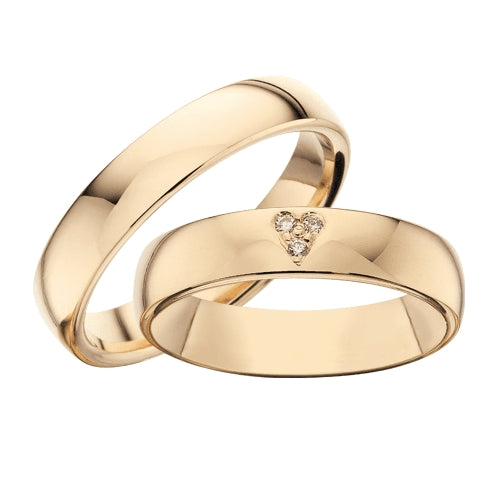 Romantiske Scrouples vielsesringe i 8 eller 14 karat guld med 0,03 ct diamanter i hjerteform