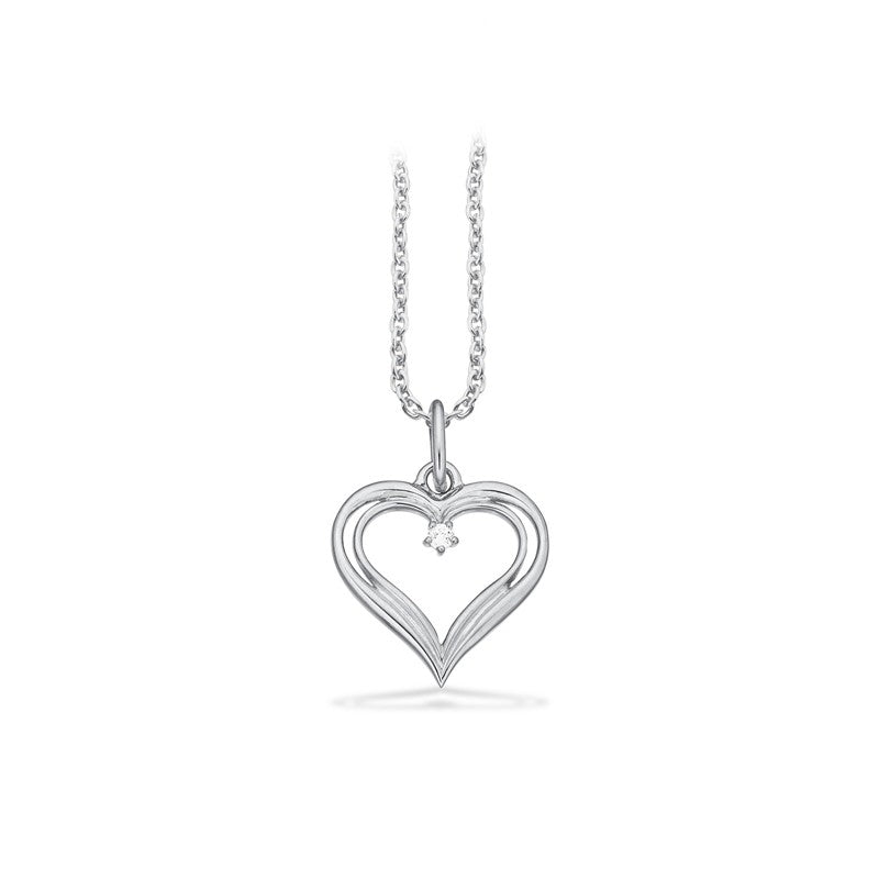 Hjertevedhæng i 8 kt hvidguld med 0,015 ct diamanter fra Scrouples