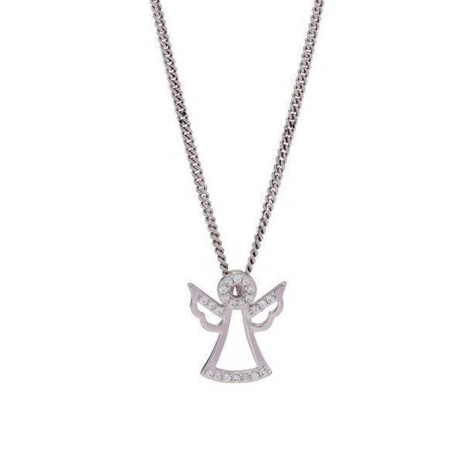 Siersbøl halskæde i sølv med engel og zirkonia