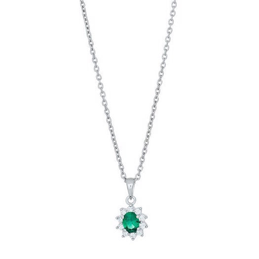 Siersbøl halskæde i rhodineret sølv med syntetisk smaragd og zirkoner 42+3 cm