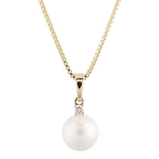 Siersbøl vedhæng i 14 kt guld med ferskvandsperle og 0,032 ct diamant