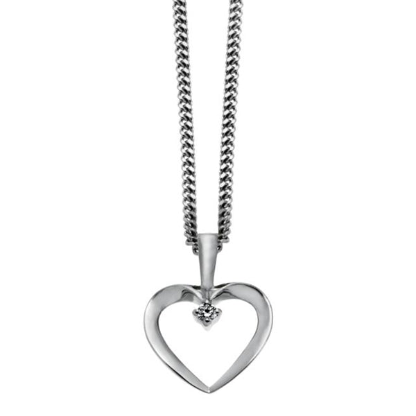 Siersbøl hjertevedhæng i 14 kt hvidguld med 0,025 ct diamant