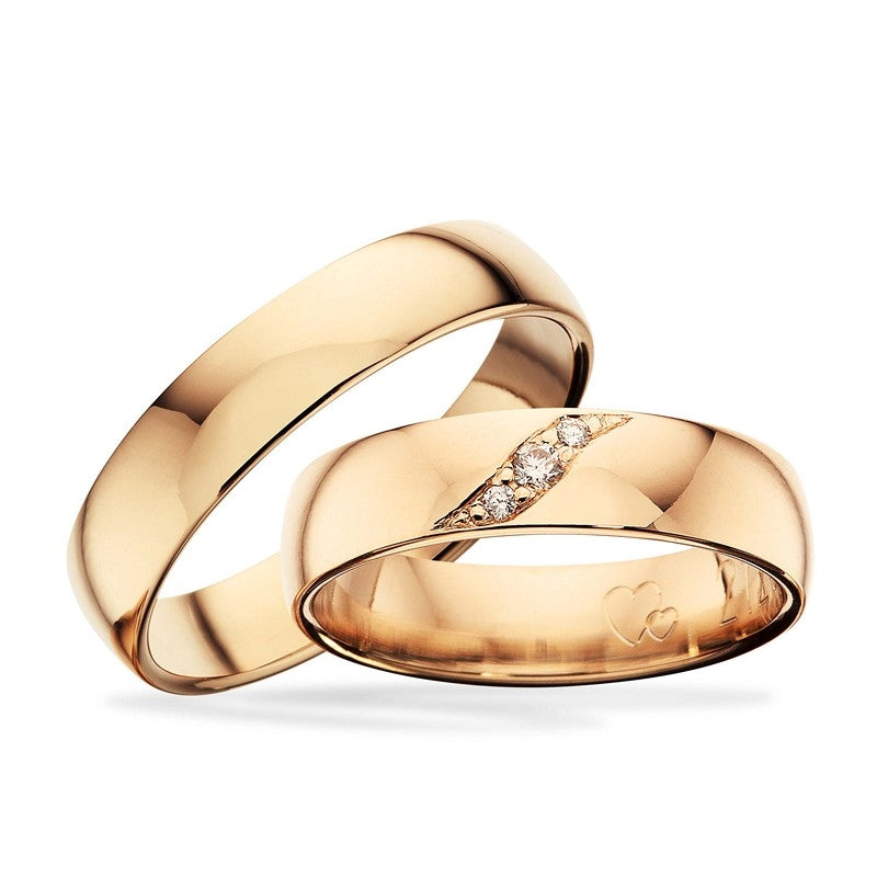 Moderne Scrouples vielsesringe i 14 karat guld med 0,05 ct diamanter
