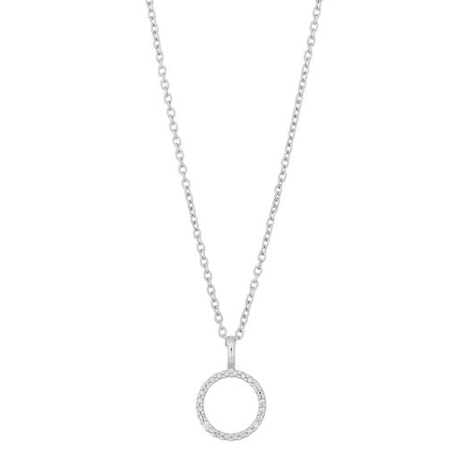 Siersbøl halskæde i 14 kt hvidguld med 0,02 ct diamant, 42+3 cm