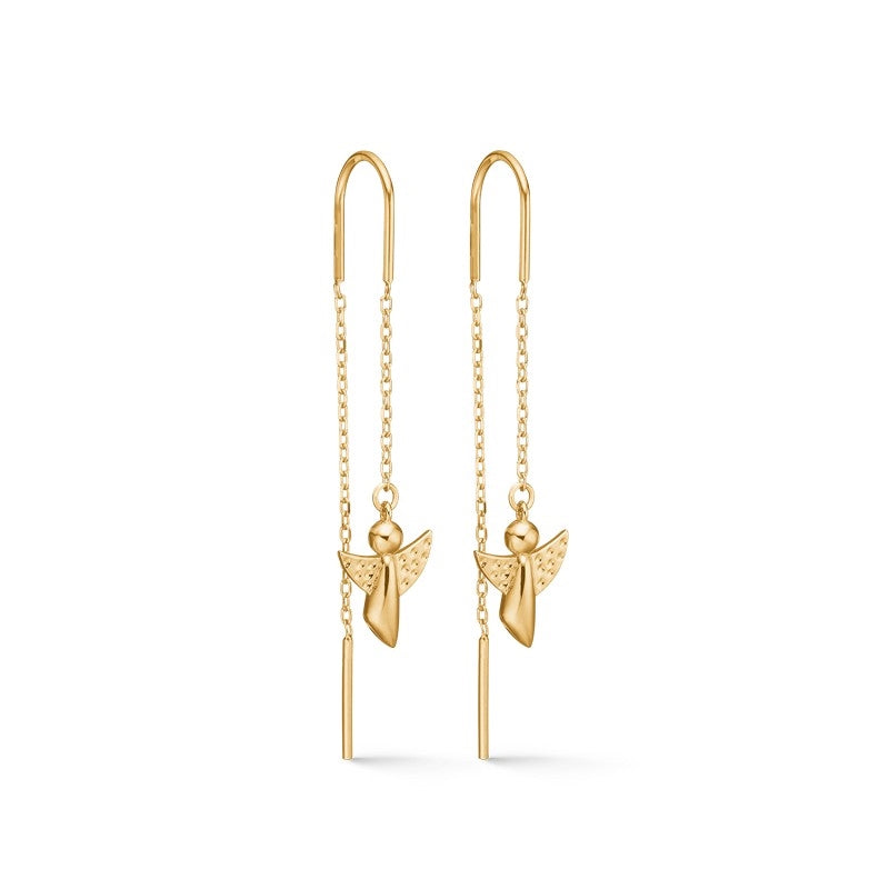 Me & My Angel øreringe i 18 karat forgyldt sølv fra Mads Z med kæde og englevedhæng, 32 mm.