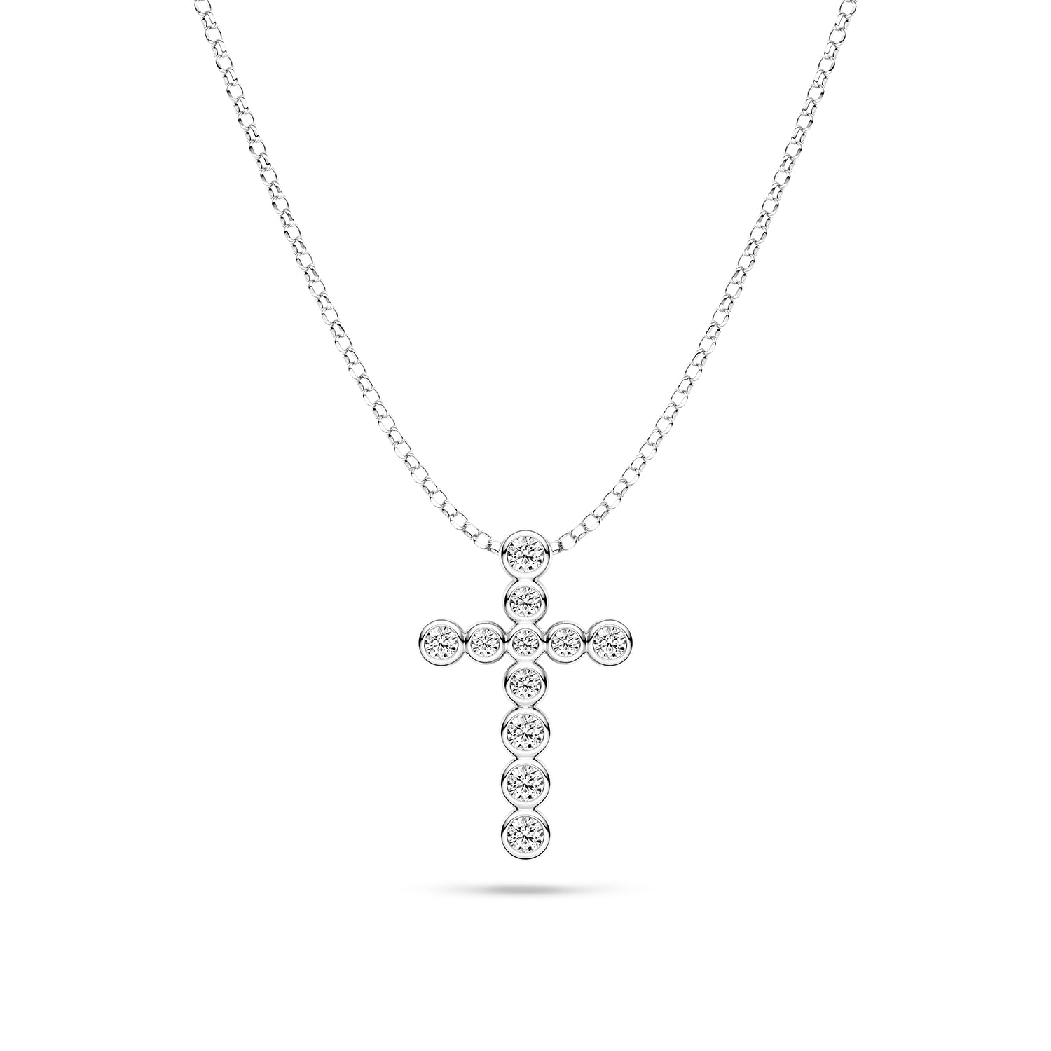 Sif Jakobs Jewellery Sardinien Croce halskæde i rhodineret sterlingsølv med klare zirkonia, 45 cm.
