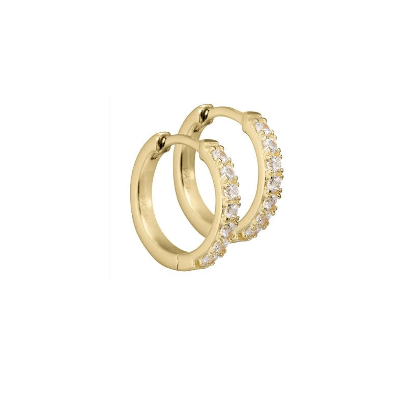 Aqua Dulce darling hoop øreringe i forgyldt sterling sølv med klare zirkonia, 15 mm.