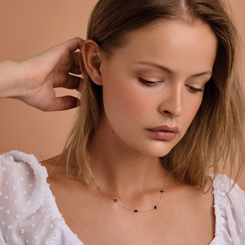 Melfia halskæde i 14 karat guld med 5 coins, 42+3 cm