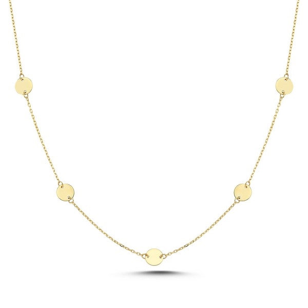 Melfia halskæde i 14 karat guld med 5 coins, 42+3 cm