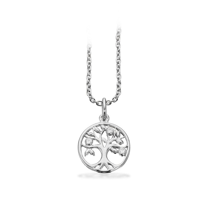 Livets træ vedhæng i sølv med zirkonia fra Scrouples 42–45 cm