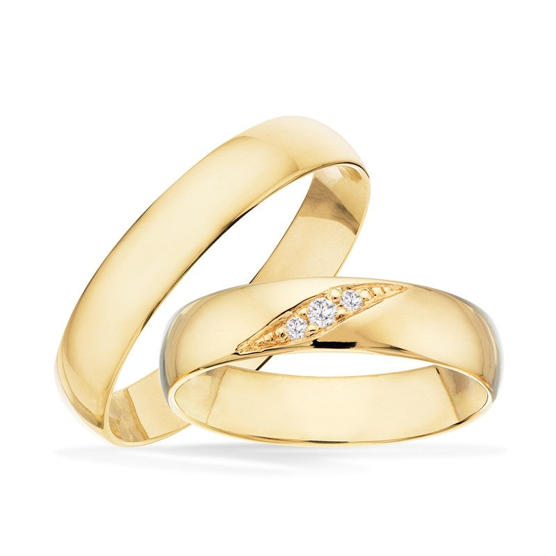 Romantisk Scrouples Hjerteringe vielsesringe i 8 eller 14 karat guld med 0,04 ct diamanter i damering.