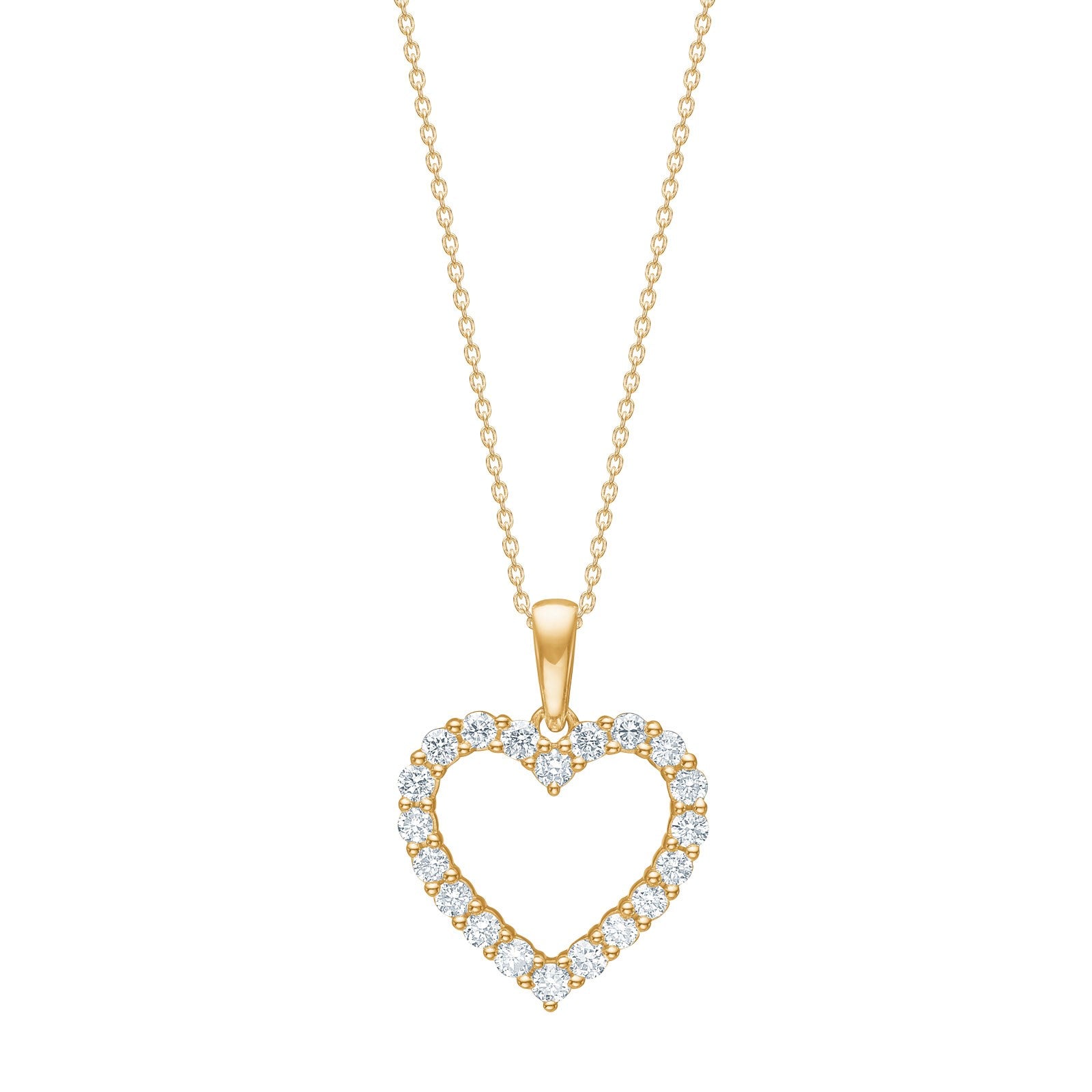 Siersbøl luxury hjertehalskæde i 14 karat guld med 0,46 ct lab grown diamanter – åben hjerteformet vedhæng på 42 cm kæde.