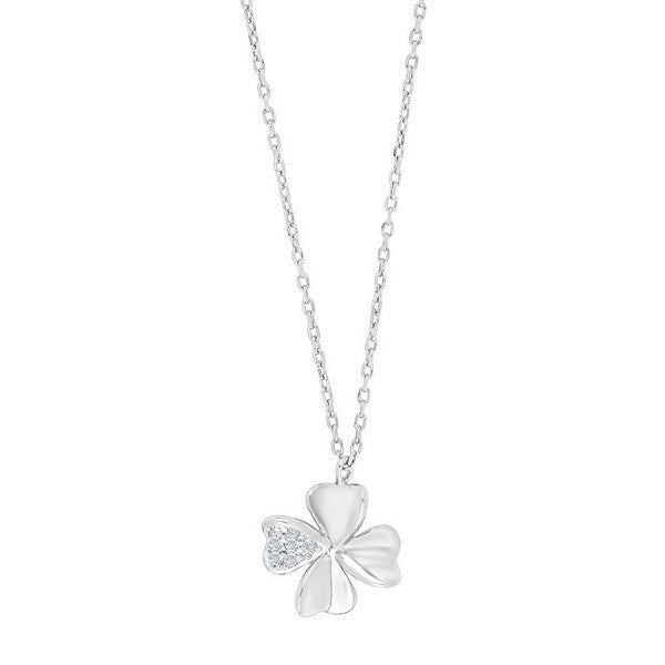 JoanliNor halskæde i sølv med firkløver og zirkoner 42+3 cm