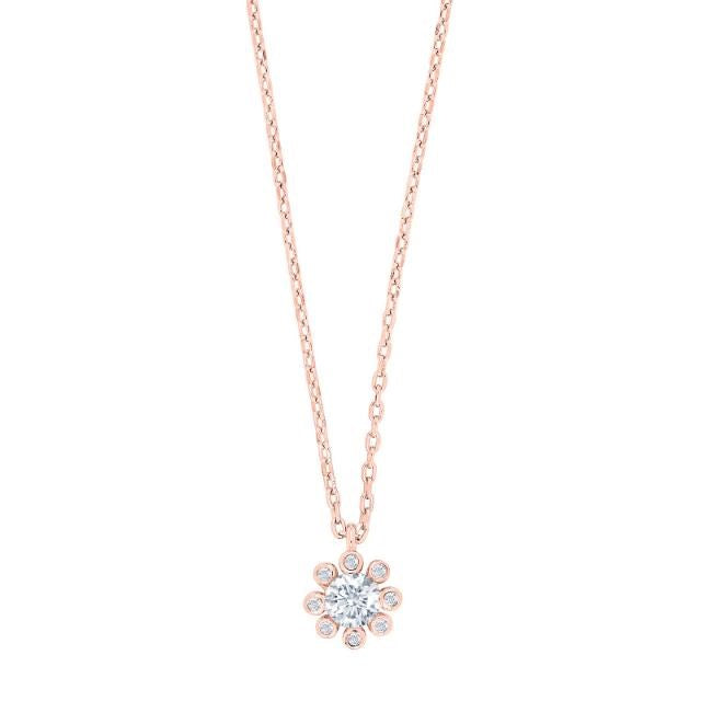 JoanliNor halskæde i rosaforgyldt sølv med zirkonia blomst 42+3 cm