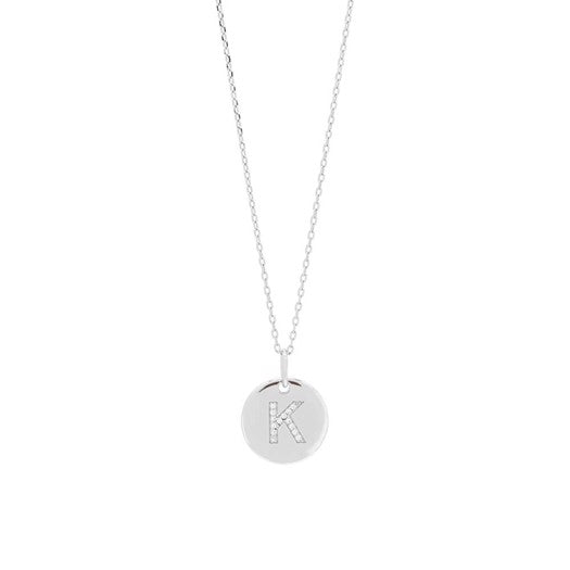 JoanliNor halskæde i rhodineret sølv med bogstavvedhæng og zirkonia (A)