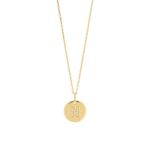 JoanliNor Ellanor halskæde i forgyldt sølv med bogstavvedhæng og zirkonia, 14 mm (A)