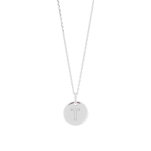 JoanliNor halskæde i rhodineret sølv med bogstavvedhæng og zirkonia (A)