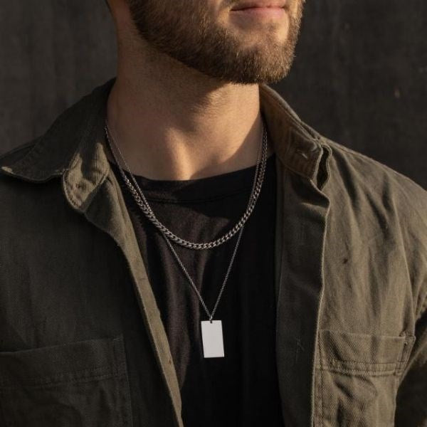 Son of Noa halskæde i sterlingsølv med rektangelvedhæng 60 cm