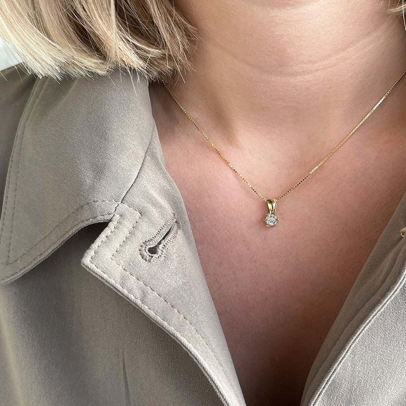 Prinsesse vedhæng i 14 karat guld med diamant 0,03–0,46 ct – Scrouples