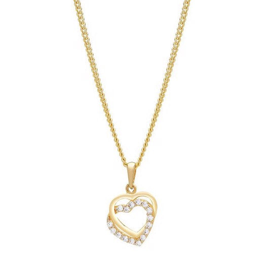 Siersbøl vedhæng i 8 kt guld med flettede hjerter og zirkoner