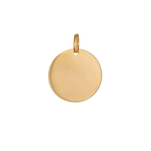Siersbøl rundt pladevedhæng i 8 eller 14 kt guld, 18 mm