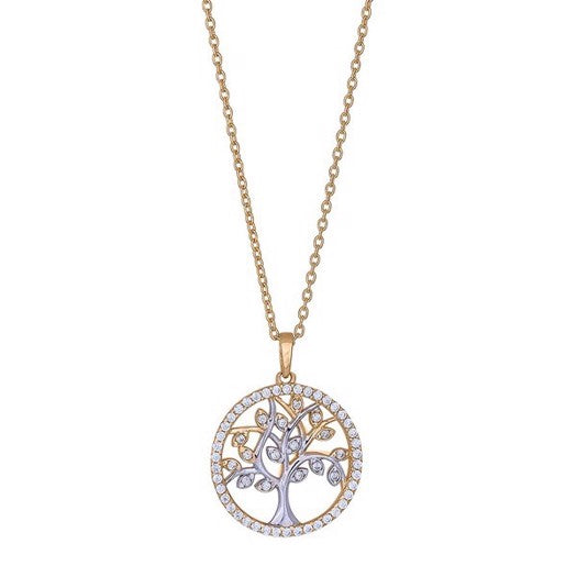 Siersbøl vedhæng i 8 kt guld med livets træ og zirkoner