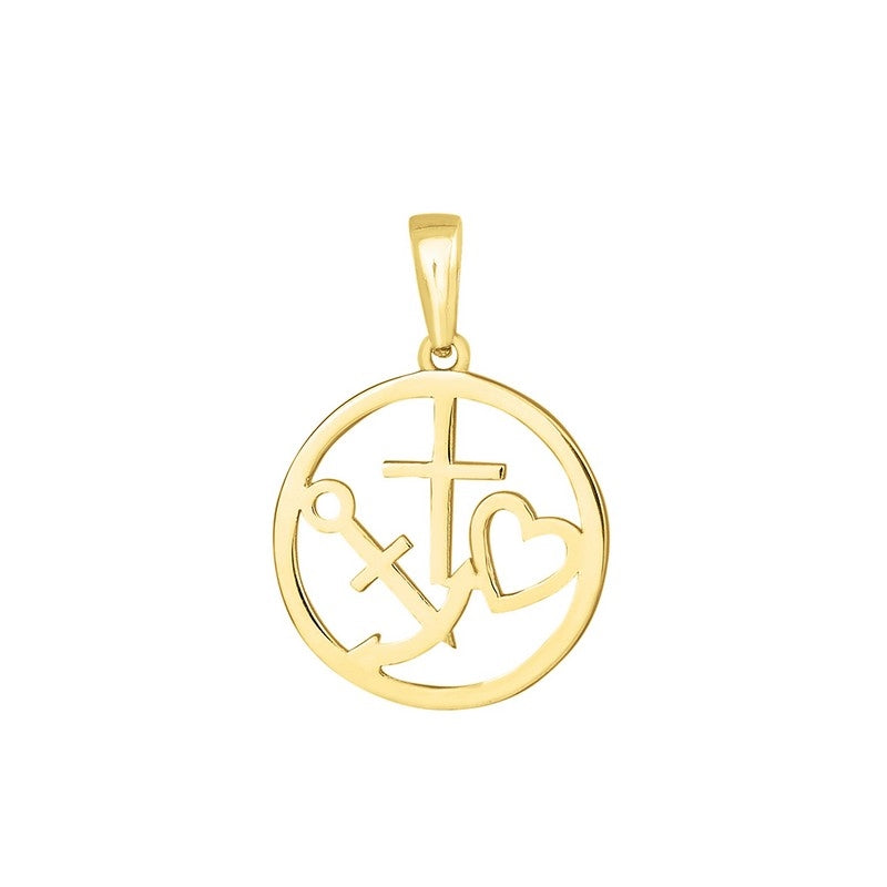 Siersbøl vedhæng i 8 kt guld med tro, håb og kærlighed symboler 14x14 mm