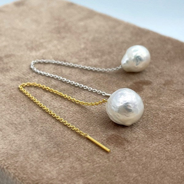 Heiring ørekæde i forgyldt sølv med barokperle 10 cm