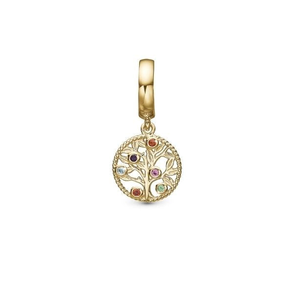 MY FAMILY TREE charm i forgyldt sølv med farvede zirkonia fra Christina Jewelry & Watches