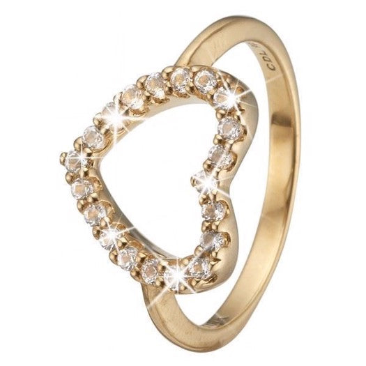 Christina ring i forgyldt sølv med hjerte og 20 zirkonia