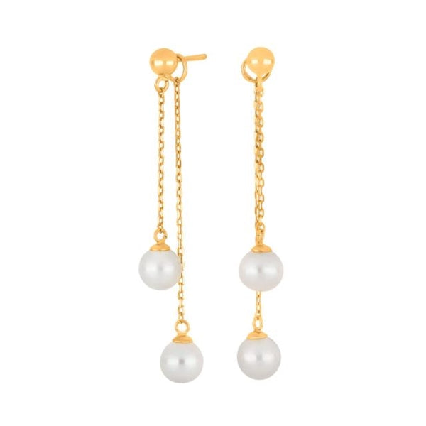 Siersbøl øreringe i 8 kt guld med kæde og ferskvandsperler