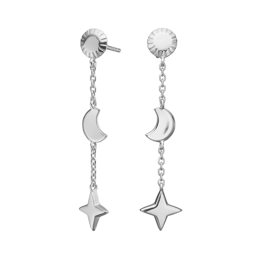 UNIVERSE52 ørehængere i rhodineret sterlingsølv med stjerne, måne og sol – Nordahl Andersen (41 mm)