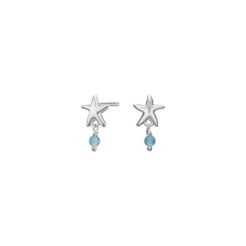 Nordahl jewellery søstjerneøreringe fra Nordahl Andersen i rhodineret 925 sterling sølv med hængende blå perle.