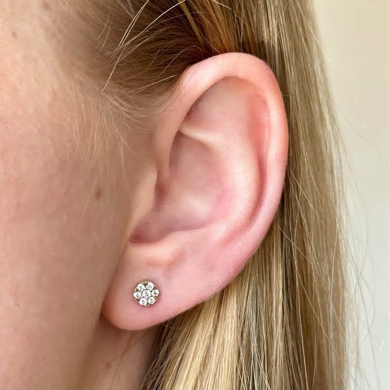 Siersbøl ørestikker i 8 kt guld med hvide zirkonia