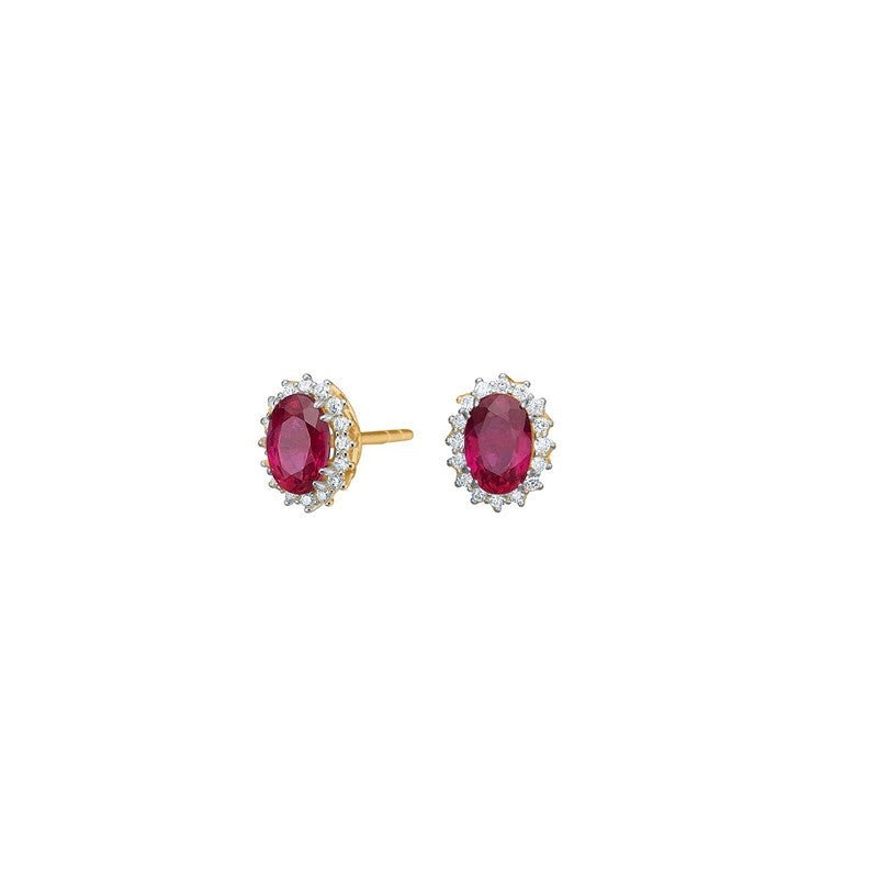 Siersbøl ørestikker i 14 karat guld med roset, rubin og 0,128 ct diamanter.