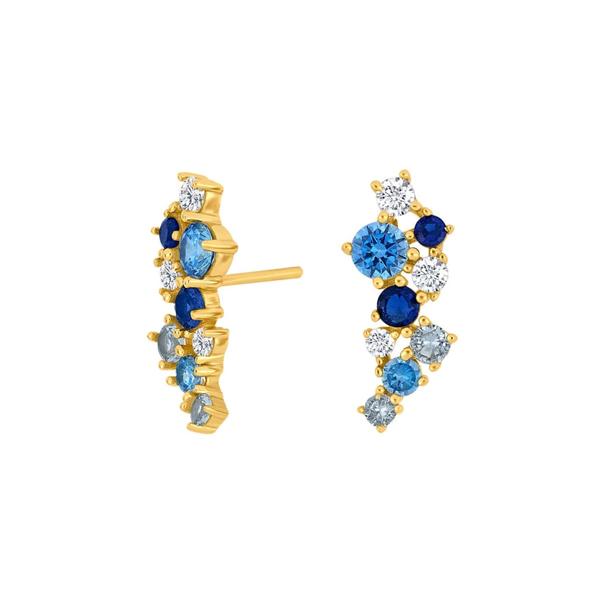 NADINENOR 3 JoanliNor ørestikker i forgyldt sølv med blå og hvide zirkoner