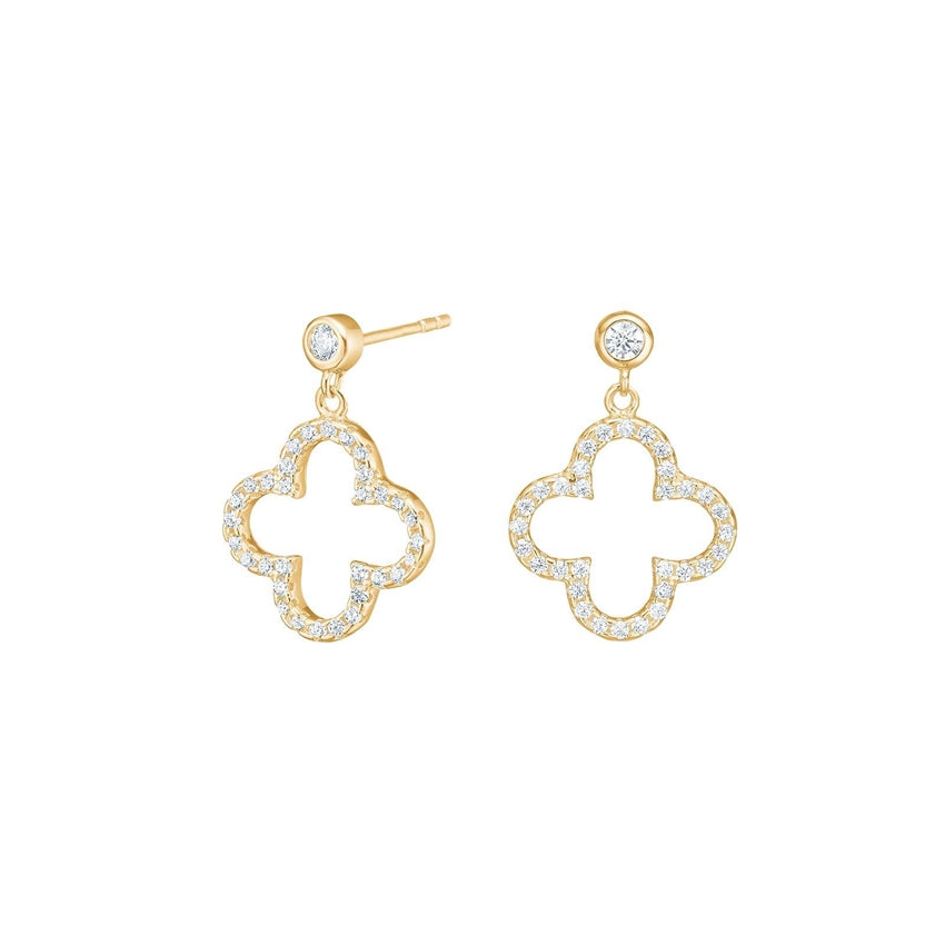 PamelaNor øreringe fra JoanliNor i 18 karat forgyldt sølv med firkløver og zirkonia