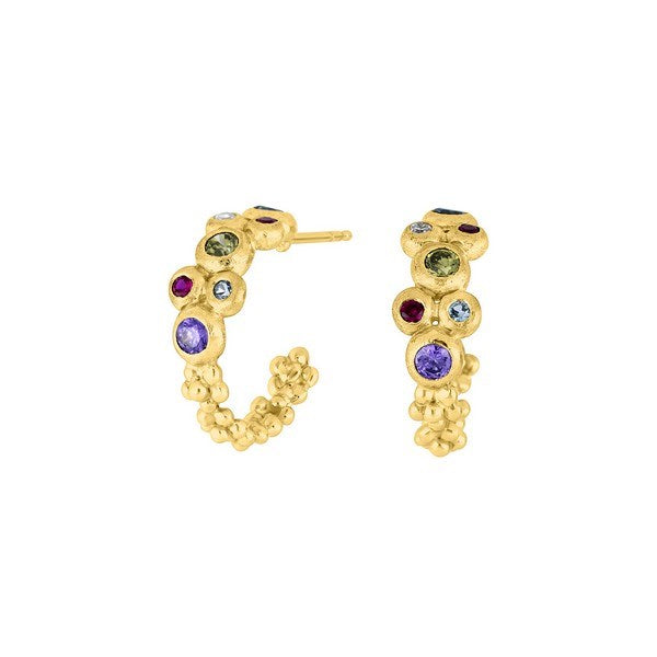 Siersbøl creoler i forgyldt sølv med farvede zirkoner