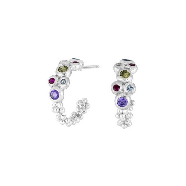 Siersbøl creoler i rhodineret sølv med farvede zirkoner