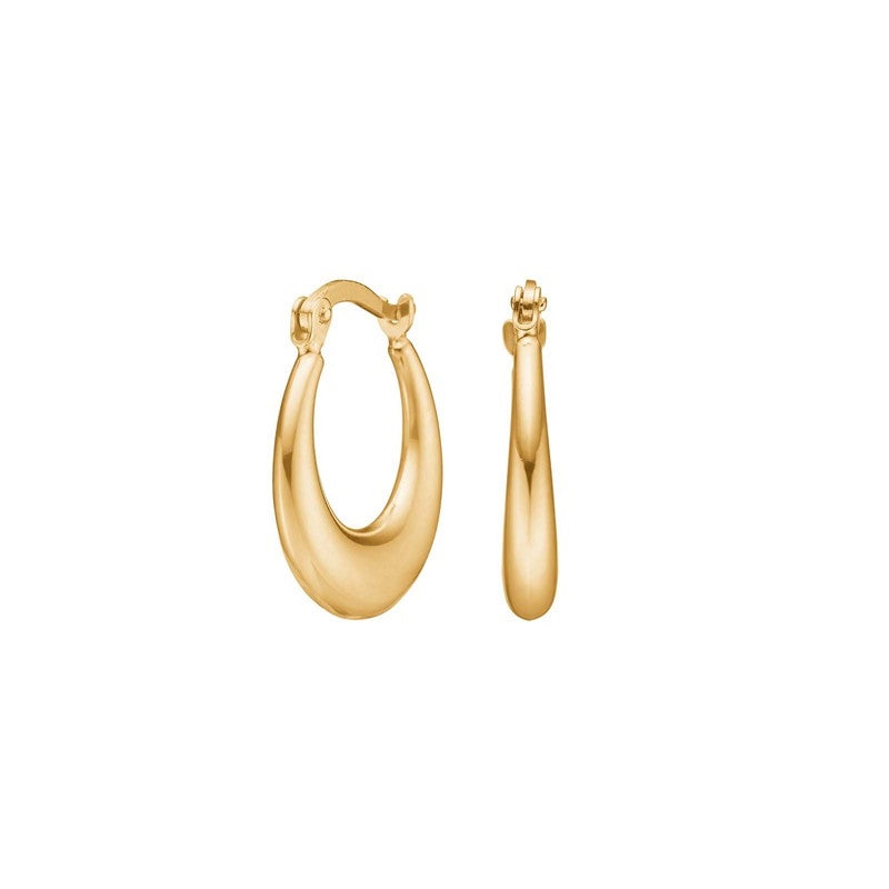 Siersbøl creoler i 8 karat guld let dråbeformede med glat og blank overflade.