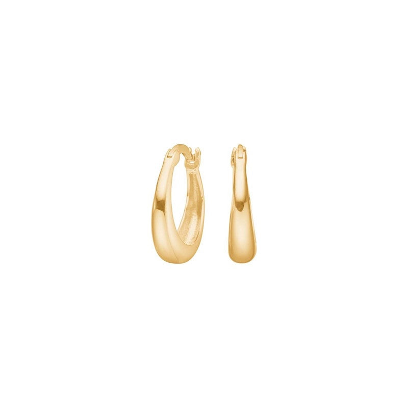 Siersbøl creoler i 8 karat guld med let dråbeform og glat, blank overflade.