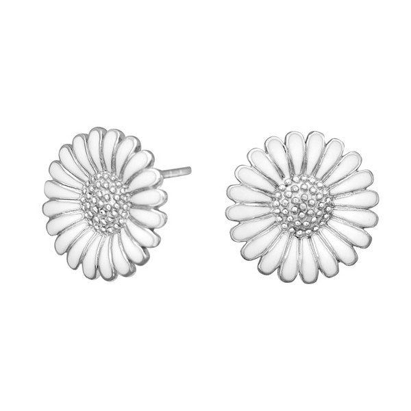Siersbøl marguerit ørestikker i sølv med hvid emalje 15 mm